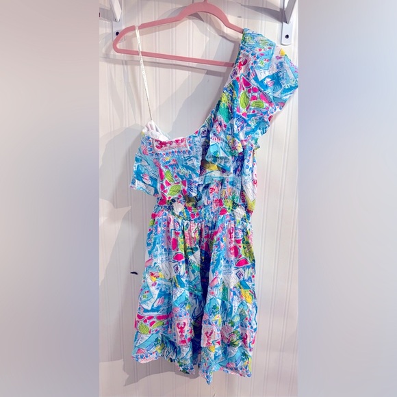 NWT Lilly Pulitzer Addilyn Pop Up  Wish You Were Here One Shoulder Ruffled Dress - Picture 6 of 9